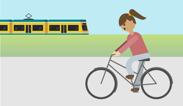 Illustration cyklist och spårvagn