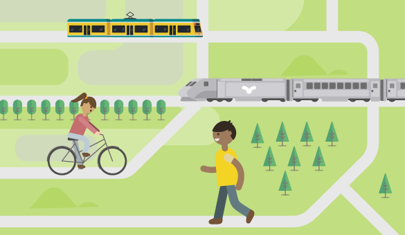 Illustration vägnät cyklist fotgängare kollektivtrafik