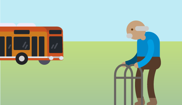 Illustration äldre person och buss